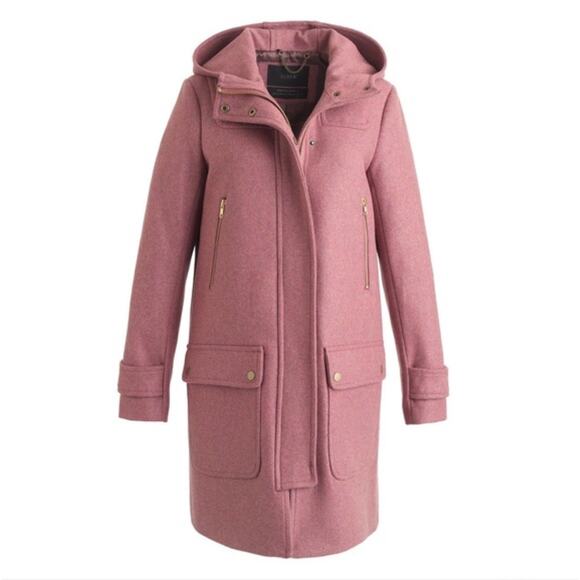 J.Crew City Coat in Dusty Rose Wool Blend Hooded Long Winter Jacket - Picture 1 of 6